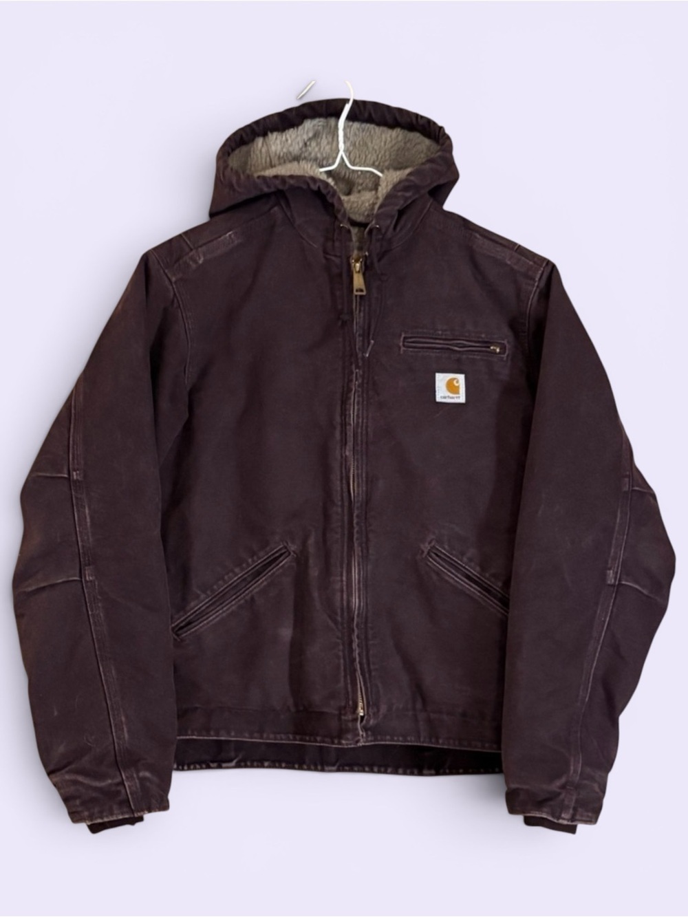 Carhartt Dark Purple Duck Canvas Sherpa Lined Waterproof Hooded Work Jacket